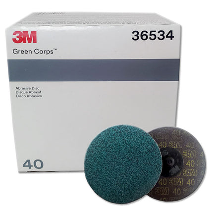 3M 36534 - 40 Grit Green Corps Roloc Abrasive Disc (3in, 25 Pcs)