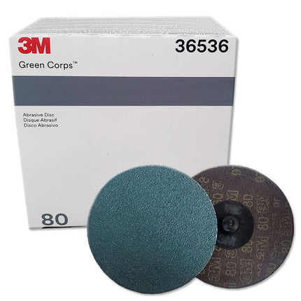 3M 36536 - 80 Grit Green Corps Roloc Abrasive Disc (3in, 25 Pcs)