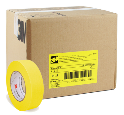 3M 06654 1.5" yellow automotive masking tape, case of 24 rolls