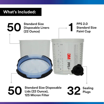 3M 26301 -  PPS Series 2.0 Spray Cup System Kit, Standard, 22 fl oz, 650 mL, 125 Micron Filter
