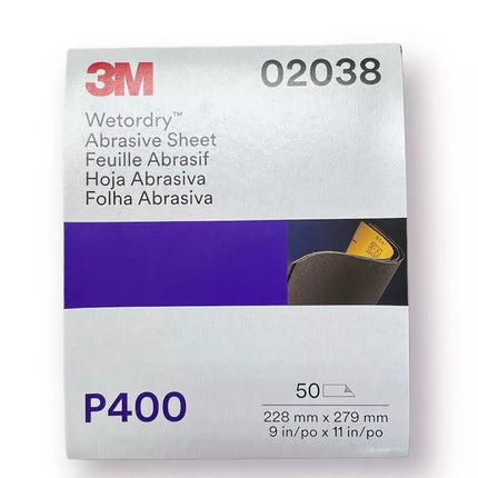 3M Wetordry Abrasive Sandpaper Sheet (02038, 2038), 400 Grit, 50 Count