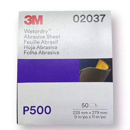 3M Wetordry Abrasive Sandpaper Sheet (02037, 2037), 500 Grit, 50 Count
