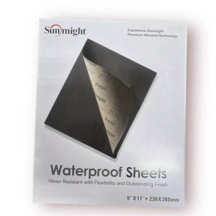 SUNMIGHT 08114 - 320 Grit Waterproof Sandpaper Sheets 9in x 11in (50 Pcs)